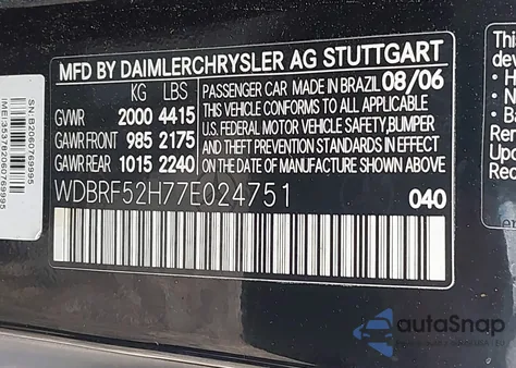 2007 Mercedes-Benz C 230 Sport from USA, damaged, VIN WDBRF52H77E024751